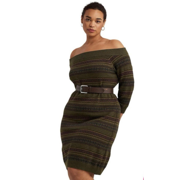 Lauren Ralph Lauren Women's Fair Isle Off the Shoulder Sweater Dress SZ. XXL NWT - Picture 1 of 10